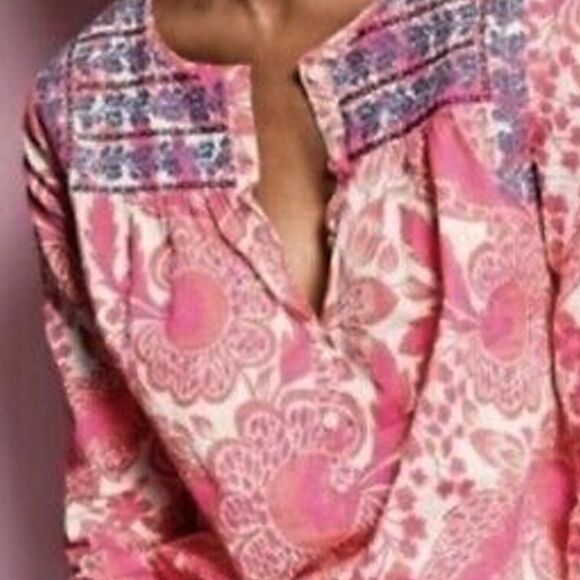 NWOT J.Crew Factory Embroidered Placket Pink Blue White Floral Top Blouse SMALL - Picture 3 of 3